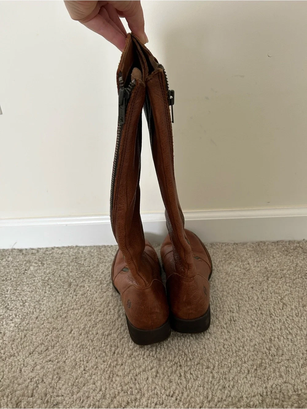 Born Tall Tan Leather Side-Zip Riding Boots
